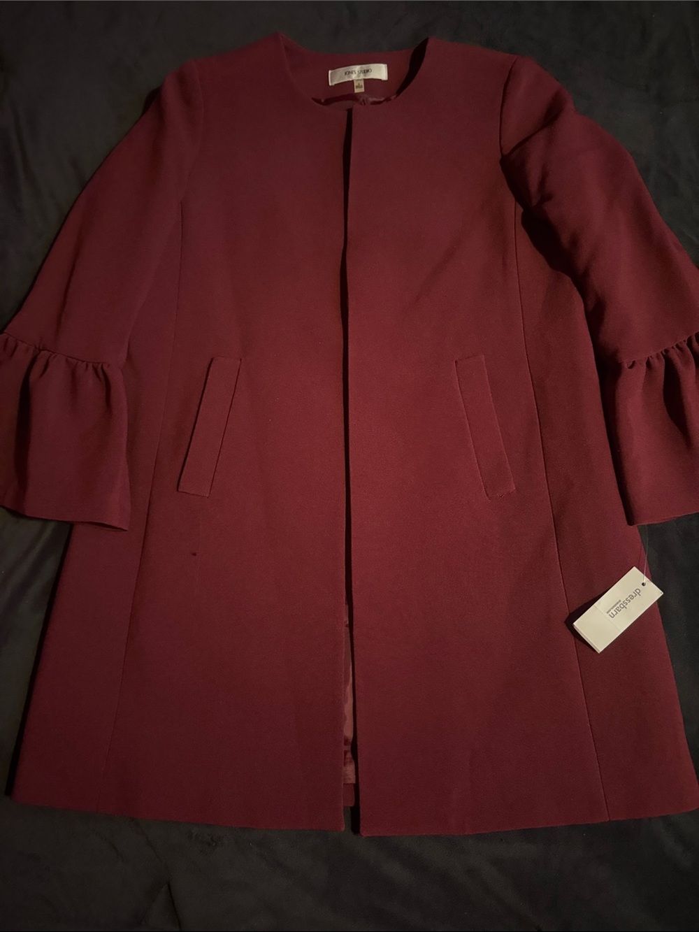 Dressbarn Size 4 Burgundy Ruffle Sleeve Coat Church Formal Dress Garden Party